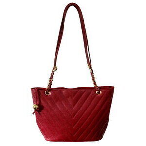 Chanel V Stitch Chain Shoulder Bag Red Caviar Skin